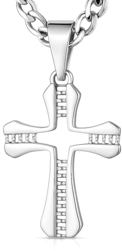 STERLL Herren Halskette Aus 925 Silber Mit Kreuzanhänger Robuste Kette Mit Karabinerverschluss
