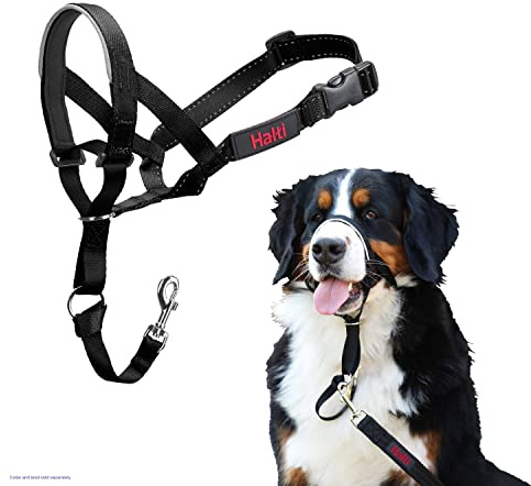 HALTI Kopfgeschirr - Verhindert, dass Ihr Hund an der Leine zieht, Einfache Anpassung, Leicht, mit gepolstertem Nasenriemen, Anti-Zug-Halsband für große Hunde (Größe 5, Schwarz)
