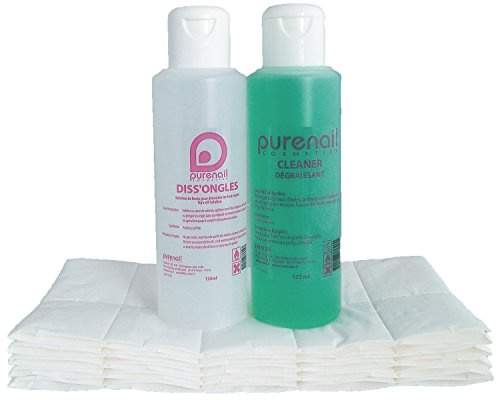 KIT solvente POCKET Cleaner sgrassatore con 125 ml + 125 ml di acetone rimozione pura cellulosa + 100 piazze per gel e unghie finte