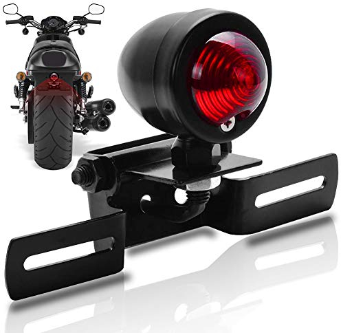 Katur 1 pc Moto Feu arrière Frein Stop Feu de jour Rouge 12 V avec support de plaque d'immatriculation Noir pour Harley Bobber Chopper Cruiser Dyna Glide Sportster