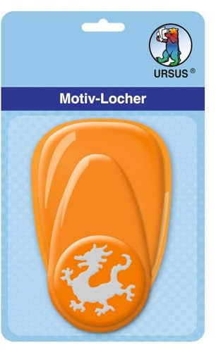 Ursus 19480040 Motif Hole Punch with Lever Medium Dragon Orange Punched Motif Approx. 25.4 mm Plastic with Metal Punch Suitable for Grammages of 160 220 g/m² No