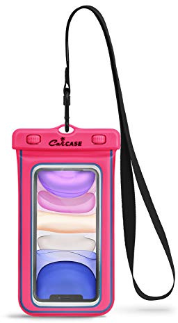 CaliCase Universal Waterproof Floating Phone Pouch - IPX8 Waterproof Floating Phone Case With Lanyard For iPhone X-15/ S20-S24/ Pixel 4-8 - Pink Glow in the Dark