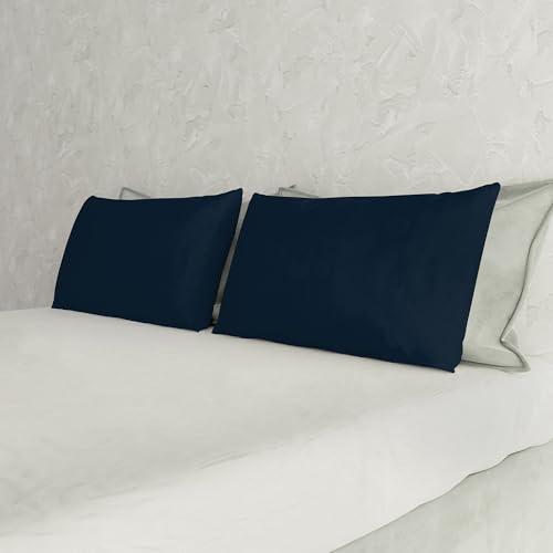 Coppia Federe Max Color 100% cotone, misura federa 50x80 cm con patella interna, Tinta Unita – BLU SCURO