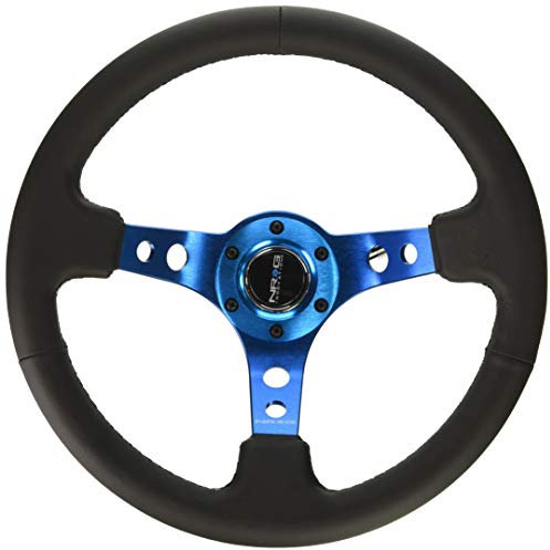 NRG Innovations RST-006BL Sportlenkrad, verstärkt, 350 mm tief, blaue Speichen mit runden Löchern, schwarzes Leder)