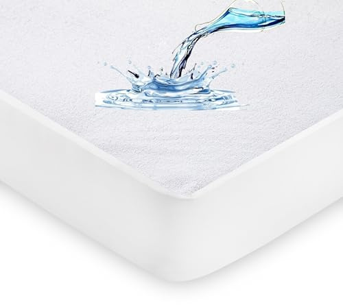 IMFAA 100% Waterproof Mattress Protector - 30 Cm Deep Stretch Skirt – Double (137x190) Cm Terry Towel Mattress Topper – Anti Allergy and Breathable Fitted Mattress Cover..(Double(137x190+30) Cm)
