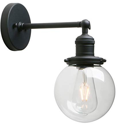 Yosoan Lighting Industrial Vintage Loft Bar Sconce Wall Lights Fittings, Globe Glass Shade Wall Lights for Bathroom Kitchen Island Bedroom Cafe Corridor Restaurant (Black)