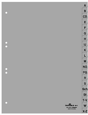 Durable 651010 A-Z Register (A4, geprägte Taben, 20tlg, aus PP, volldeckend) grau (A-Z, 20-tlg, 10 Stück)