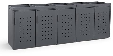 MEISTERBOX – 5er Mülltonnenbox Mülltonnenverkleidung mit Pflanzdach - 120L - Korpus, Dach & Pfosten Anthrazit