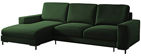 Selsey Sofá de Esquina, Funda de Terciopelo Verde Botella, Ottomane Links