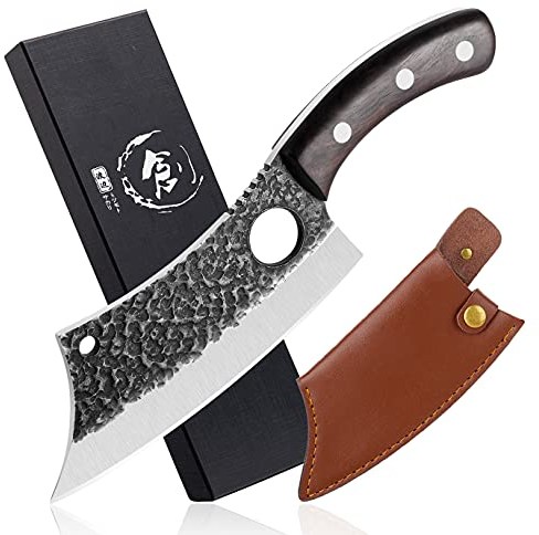 Freelander Kochmesser Küchenmesser Grillmesser aus kohlenstoffreichem Stahl Outdoor-Messer Hackmesser mit scharfer Klinge für zu Hause Ausflug Camping