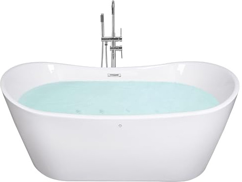 Stilvolle Acryl Badewanne oval freistehend weiß mit Überlauf 160 x 76 cm Antiqua