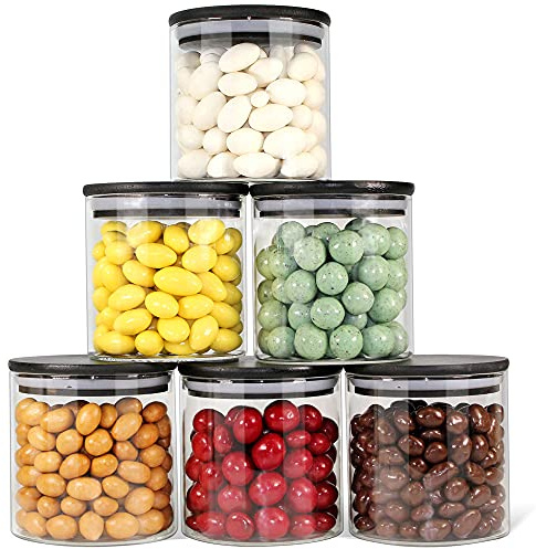 Urban Green Glass Jars with Airtight Black Lids, Food Storage Container with Airtight Lids, Glass Canisters Sets, Kitchen Food Storage Containers (6 Sets of 20oz)