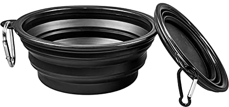 PhoneNatic Cuenco Plegable de Silicona para Perros y Gatos con mosquetón, 1000 ml, Color Negro