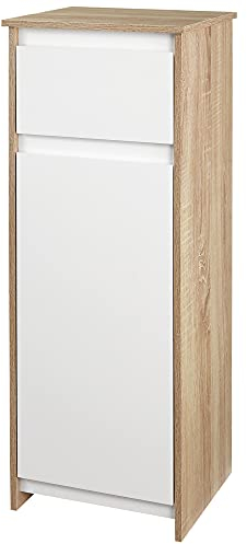 kleankin Armario Bajo para Baño Mueble Auxiliar de Madera con Cajón y Armario con 2 Estantes para Salón Dormitorio Cocina 32,6x30x90 cm Color Natural y Blanco