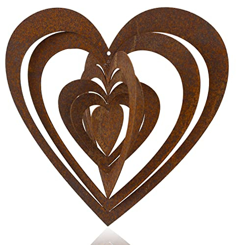 Metall Windspiel Herz 3D zum Hängen und Drehen Edelrost Liebe Baumdeko Rost Gartenhänger H=20 cm