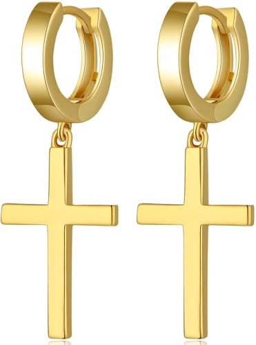 jiamiaoi 18K Weißgold platte Kreuz Ohrringe Silber 925, Kreuz Creolen Ohrringe Silber Hängend für Herren Damen