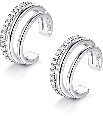 ORAZIO 2Pcs Ear Cuff Set Damen 925 Sterlingsilber Ohrklemme Ohrmanschette Gold Helix Knorpel Clip Wickelohrring Fakepircings Ohrspange Ohrklemme Cuffs, A-Silber