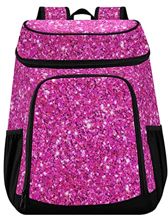 Rosa Glitzer-Kühlrucksack für Damen und Herren, Picknick, isolierte Kühltaschen, große Kapazität, Lunch-Rucksack für Arbeit, Schule, Angeln, Wandern, Camping, Park, Strand