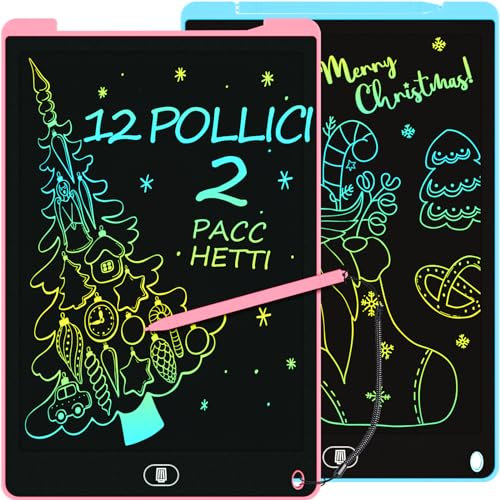 [2 Pacchi] 12 Pollici Tavoletta Grafica LCD Scrittura, Electight Tavoletta Grafica Disegno/Scrittura Bambini Colorato con Funzione di Cancellabile e Interruttore di Blocco, Regalo Bambini, Blu Rosa