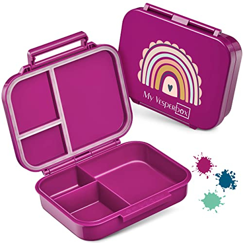 My Vesperbox Mini Bia - Boîte à lunch pour enfant - Nouveau modèle - Compacte et légère - Anti-fuite et sans BPA - Pour la maternelle et l'école (violet, arc-en-ciel)