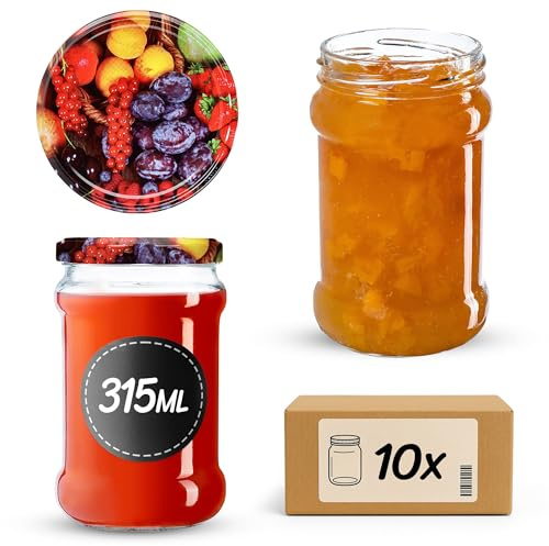 KADAX 10er Set Einmachgläser 315ml TO66 Obst, Marmeladengläser Vorratsgläser Mason Jar mit Schraubdeckel, Luftdicht & Spülmaschinenfest, Honig- & Dessertgläser
