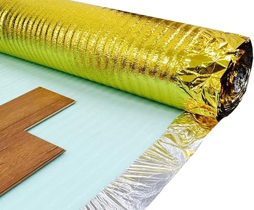 Imperial Studios Comfort Gold Underlay 3mm Acoustic Gold Underlay for Wood or Laminate Flooring Barrier Plus Underlay Foil Damp Proof Membrane - Great Sound & Heat Insulation (Roll Dimension: 15㎡)