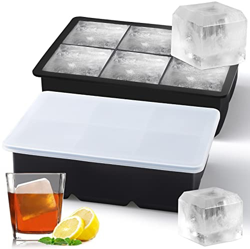 Sinnsally Eiswürfelform Silikon,XXL Eiswürfelform Eiswürfelformen & Eiswürfelschalen mit Deckel,Eiskugelform Eiswürfelbehälter Eiswürfel Form (2er-Pack 6 Eiswürfelform mit Deckel)
