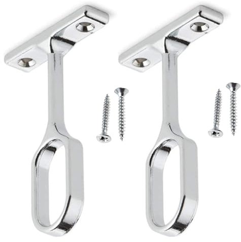 Oval Wardrobe Rail Centre Supports Brackets 19mm Wide Polished Chrome Finish Wardrobe Cupboard Clothes Hanging Oval Pipe Rail Supports Bracket Pack of 2 with Screws.
