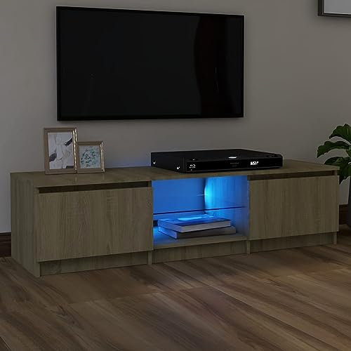 LAPOOH TV-Schrank mit Leuchten, Fernsehschrank, Tv-möbel & Phonomöbel, Fernsehtisch, Tv Board, Fernsehkommode, Schrank Schlafzimmer, Sonoma-Eiche 140x40x35,5 cm