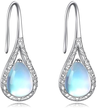 Mondstein Ohrringe Sterling Silber Pull Through Threader Ohrringe Nordic Floral Lange Piercing Dangle Ohrringe Ohr Linie Ohrhänger Schmuck Geschenke für Damen Mädchen