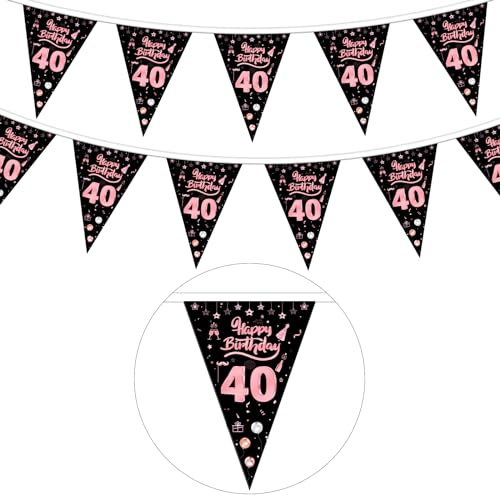 GoldRock 40. Geburtstag Girlande Rosegold - Deko für Frauen und Männer, Banner, Wimpelkette, Geburtstagsbanner 40 Jahre