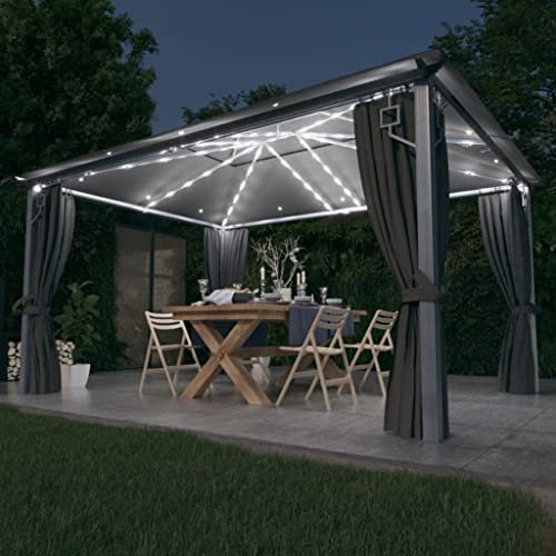 Tendone per Feste Tenda Garage Gazebo Professionale Gazebo con Tende e Luci LED 400x300 cm Antracite in AlluminioAdatto per feste, bordo piscina, giardini e balconi