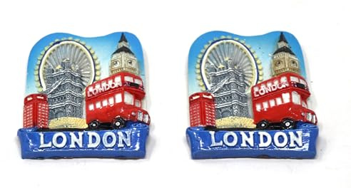 2 x 3D-Kühlschrankmagnet mit London-Telefonzelle, 8 cm x 6 cm, roter Briefkasten, Retro, UK-Stil, klassischer Telefonstil, zweistöckiger Bus, Big Ben