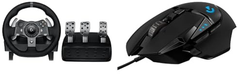 Logitech G G920 Driving Force Racing Wheel and Floor Pedals, Real Force Feedback & 02 HERO High Performance Wired Gaming Mouse, 25K Sensor, 25,600 DPI, RGB, Adjustable Weights