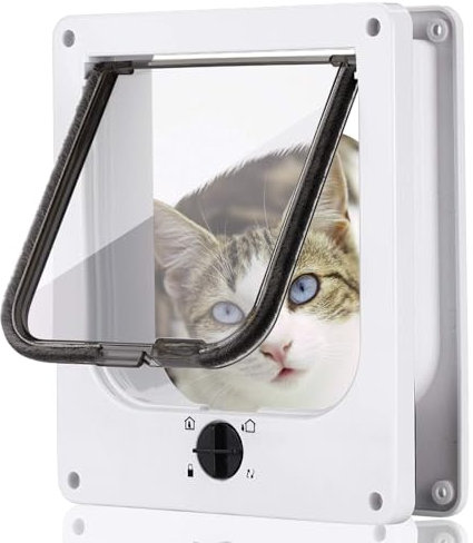 DOKLY Katzenklappentür,Magnetische Haustiertür Mit 4-Wege DrehverschlussWetterfeste Hundetür Für Kleine Haustiere,Aktualisierte Version,Bianco Medio