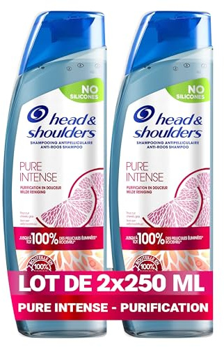Head & Shoulders Pure Intense Purification En Douceur Shampooing Antipelliculaire 2x250 ml, Aux Agrumes, Pour Cuir Chevelu Gras, Jusqu’à 100 % des pellicules éliminées