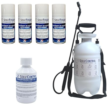 Kit de traitement Punaises de lit 100m² avec 1 Emulsphrine ew+s insecticide concentré, 4 one-shot Solu'Fogger, 1 pulverisateur 5 litres