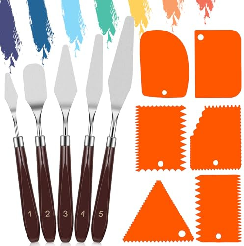 ZUOQIANG 11Pcs Palette Knife Set,5 Pcs Plastic Clay Scrapers,6pcs Palette Knife，Art Painting Palette Knives, Mixing Scraper Kit，Mixing Scraper Kit for Artist Oil Painting/Oil/Acrylic/Crafts