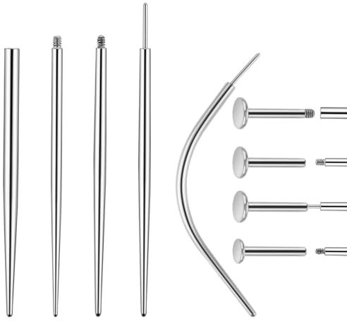 Yolev 5 Stück Piercing Taper Insertion Chirurgenstahl Piercing Nadel 14G 16G Anschrauben Gebogen Stretching Hilfswerkzeug Kit Zum Gewindelosen Einschieben von Tragus Helix Lippe Nase Knorpel