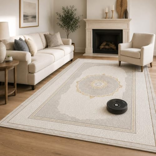 Carpetilla Designer Teppich Wohnzimmer Hochflor-Teppich, Boho-Style Modern Grau_Cream, 200x290 cm