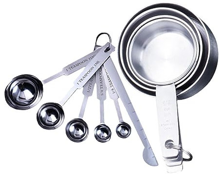 HAKIDZEL 2set Cucchiai Dosatori in Acciaio Inossidabile Misurini Per Cucinare e Caffè Manici Anello Organizer Color Argento Misurini e Tazze Dosatrici