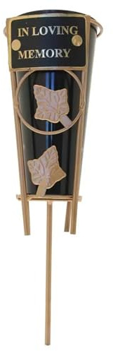 Grabvase in goldenem Ständer mit Gedenktafel (in Loving Memory 1502), Schwarz