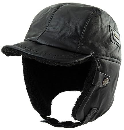 Comhats Varm trappermössa, herr, vintermössa, konstläder, hatt, unisex, flygarmössa, pälsmössa, 99708_svart, L-XL