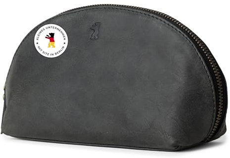 Berliner Bags Kulturbeutel Zoe Vintage, Kosmetiktasche Leder - Dunkelgrau | Kulturtasche & Reise-Organizer für Damen, Kosmetiktasche Echtleder mit Innentasche & Schutzbeutel