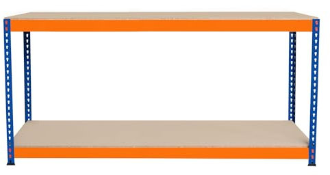 Banco de Trabajo p/Garaje S-Rax 2 Niveles | 180cm x 45cm x 90cm | Capacidad por Nivel 300kg | Montaje Sin Tornillos | 3 Barras de Soporte Reforzadas | Patas de Goma | Mesa para taller almacén depósito