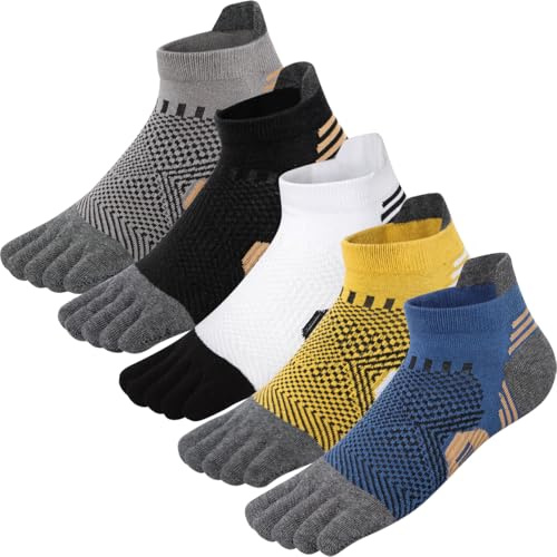 Kevaler Mens Toe Socks Sports Running Socks Five-Toe Athletic Socks Ankle Low Cut Five Finger Crew Socks Sweat Wicking Quick-dry for Training Running Fitness - 5 Pairs