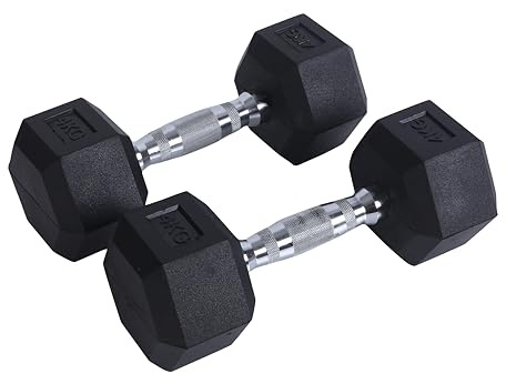 Endless Pair of 4 Kg (2 * 8.8 LB) Hexagon Rubber Coated Dumbbells | Black | Material: Iron and Rubber | Perfect for Bodybuilding, Fitness, Weight Lifting and Training at Home or Gym