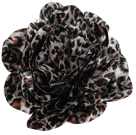 LIFKOME Broche Fleur Léopard Satin Français Grosse Taille 19 Cm Épinglette Mode Femme Mariage Cérémonie Banquets