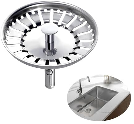 AONAT Colador de Fregadero, tapón de desagüe de colador Grueso de Acero Inoxidable para Cocina, Colador Fregadero Universal para Residuos de Filtro y Evitar El Bloqueo (diámetro: 84 mm)
