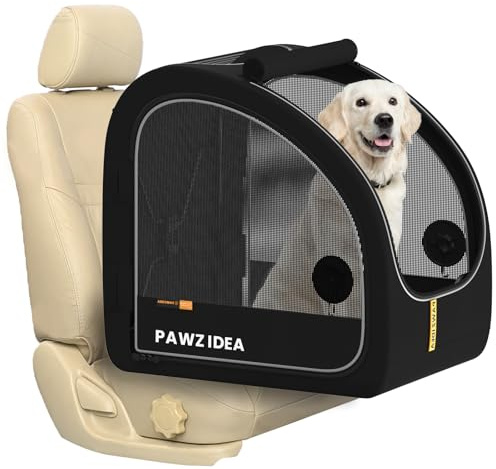 PAWZIDEA Tragbare Hundebox für Autoreisen, zusammenklappbare Haustier-Reiseboxen für mittelgroße und große Hunde, geschlossene weiche Seiten-Autohütte für den Rücksitz, sichert mit Sicherheitsgurt und
